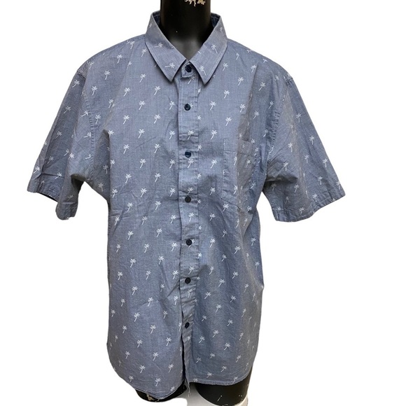 Coastal Blue Palm Print Cotton Button Down Mens Shirt Size Large - Picture 1 of 5